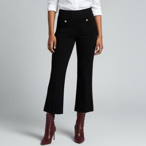 J.Crew Preppy Ponte Knit Flare Pants Gold Crest Buttons Black Women M